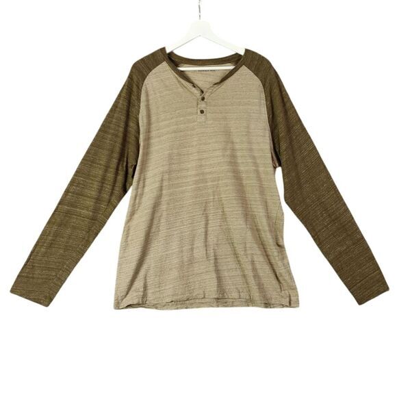 HAWKER RYE Raglan Henley Shirt Men Size XL Heather Taupe Olive Pullover Baseball - Picture 1 of 9